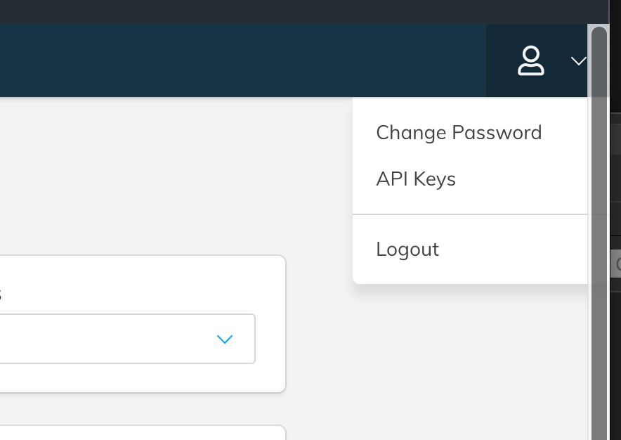 API keys menu option in Profile menu